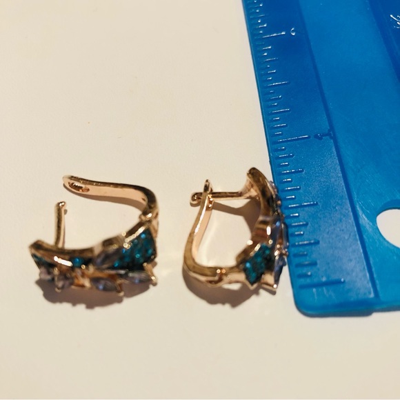 Rose Gold Ring 10 & Earrings, Amethyst leaves & Teal Zircon - Picture 10 of 12